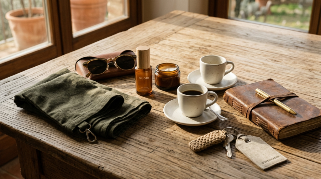 Close-up of a Danish familys holiday essentials artfully ar