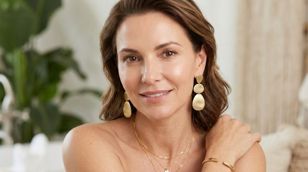 Close-up of a sophisticated womans face showing natural, su