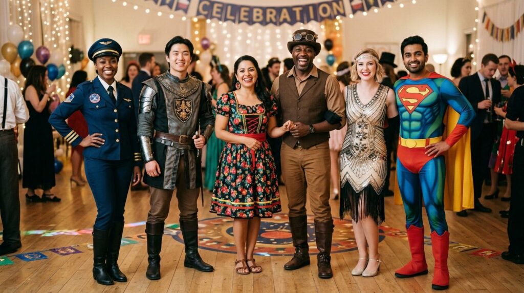 Full-body shot of diverse group of people wearing various we