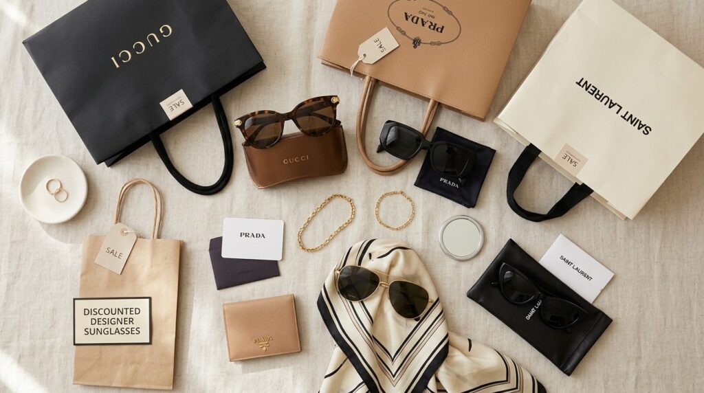 Modern minimalist flat lay composition of discounted designe